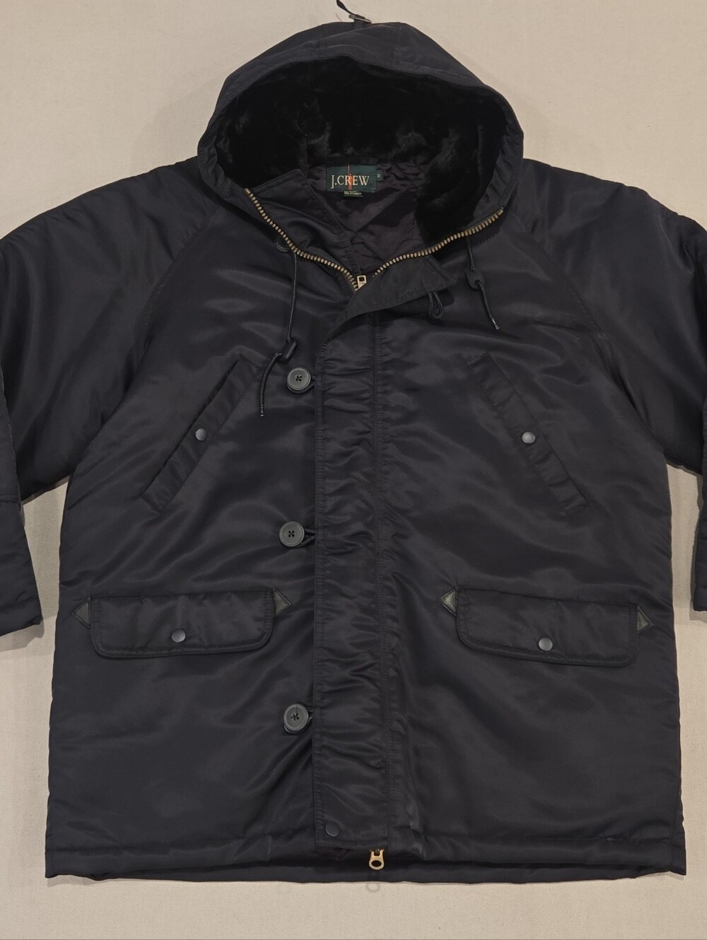 J.Crew Snorkel N3B Military Style Parka Thick Faux Fur Hood Men's Med Navy Blue